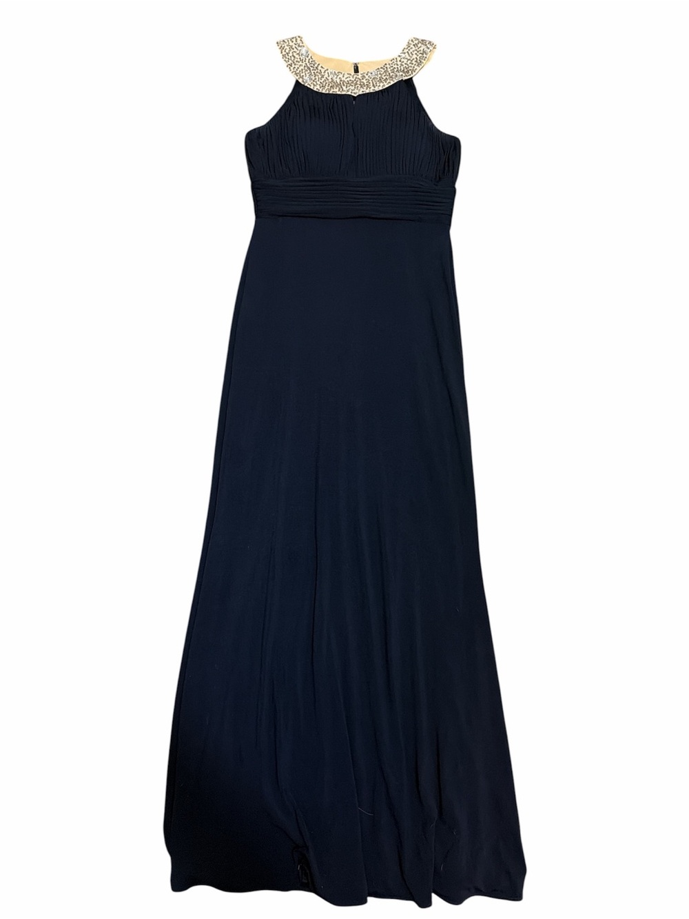 JS Boutique Navy Maxi Gown with Beaded Collar